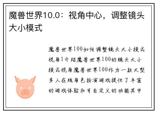 魔兽世界10.0：视角中心，调整镜头大小模式